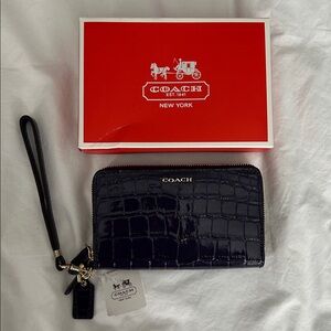 Coach Purple Croc Embossed Wristlet